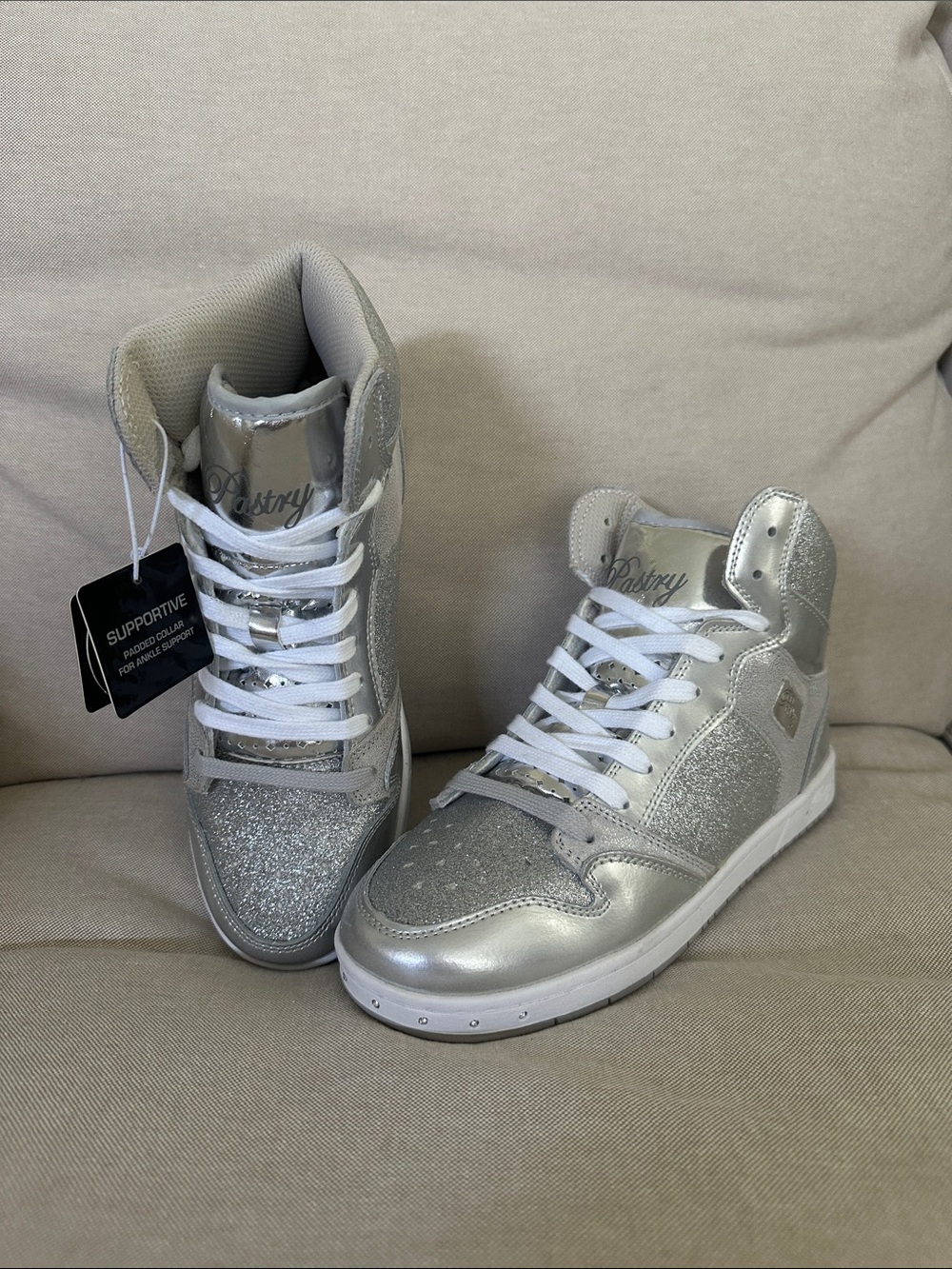 Silver High-Top Pastry Women’s Dance Sneakers - Glitter Accent